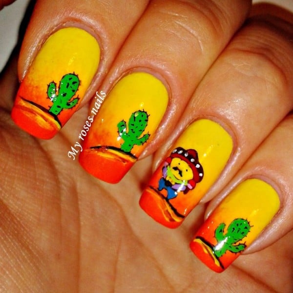 Uñas con atardecer en amarillo y naranja ;20 Ideas para darle a tus uñas un estilo mexicano y lleno de color