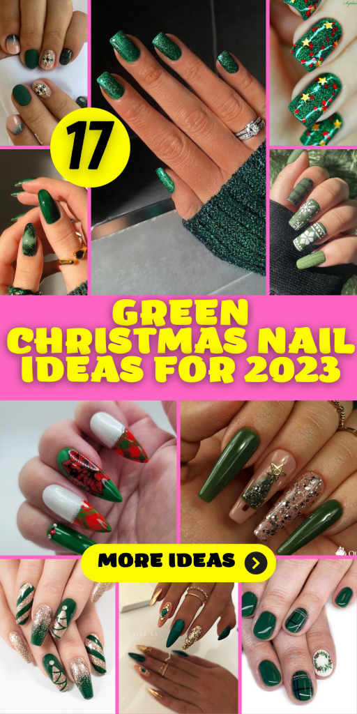 17 impresionantes ideas de uñas navideñas verdes para 2023