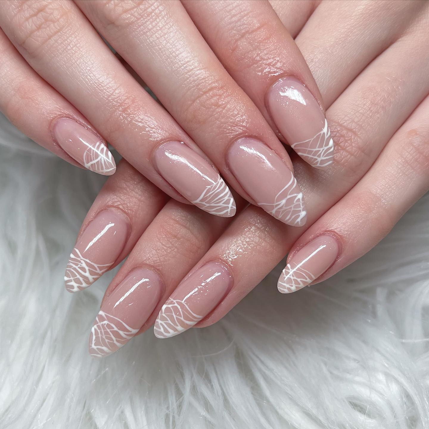 Clear Almond Nails with White Tips