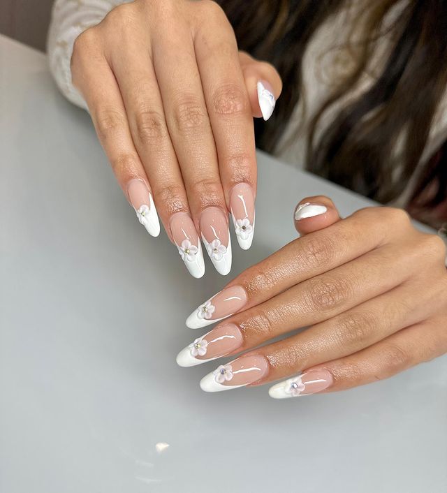 White French Tips with Flowers