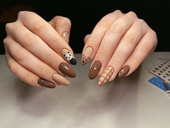 Super Cute Brown Nails with Nail Art