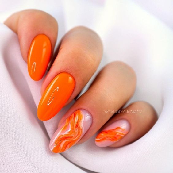 Orange Marble Nail Art