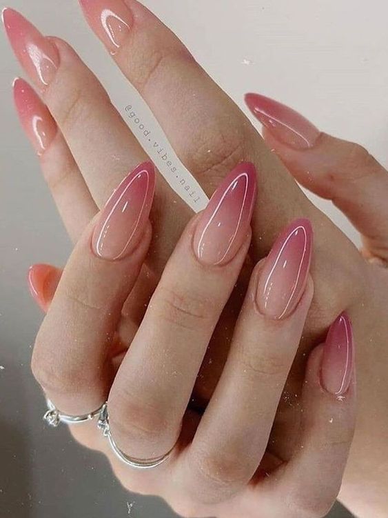 Ombre Pink Nails on Almond Nails