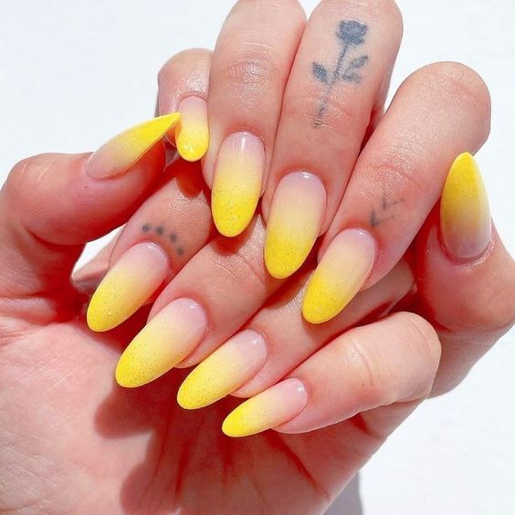 Ombre Yellow Nails on Almond Nails