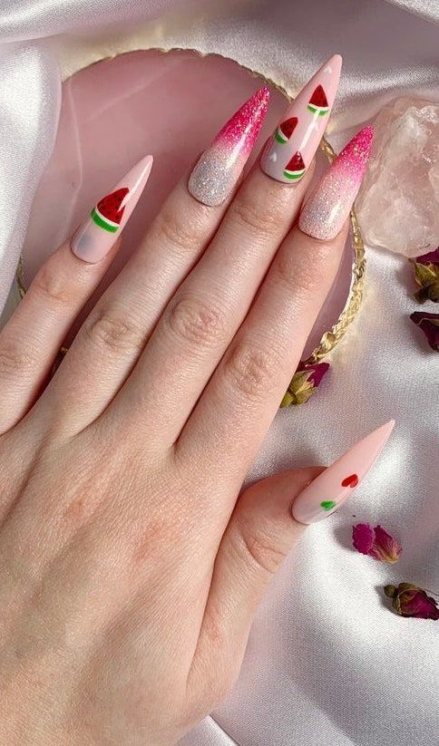 These are the cutest watermelon nail art designs and watermelon nails acrylic almond ideas! These fun designs include all the best white and pink watermelon nail designs, cute fruit nails with glitter, cute pink ombre watermelon nails almond and other watermelon nail ideas! If you’re looking for cute spring nails or cute summer nails, this is the mani to go for!