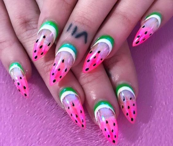 These are the cutest watermelon nail art designs and watermelon nails acrylic almond ideas! These fun designs include all the best green and pink watermelon nail designs, cute fruit nails, cute watermelon nails almond and other watermelon nail ideas! If you’re looking for cute spring nails or cute summer nails, this is the mani to go for!