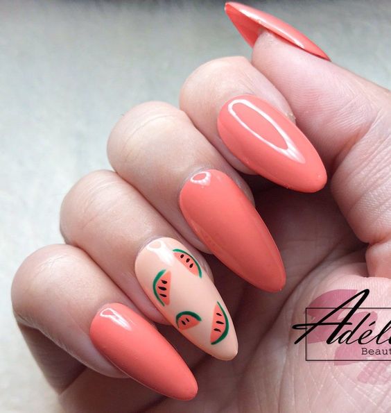 These are the cutest watermelon nail art designs and watermelon nails acrylic almond ideas! These fun designs include all the best coral watermelon nail designs, cute coral fruit nails, cute watermelon nails almond and other watermelon nail ideas! If you’re looking for cute spring nails or cute summer nails, this is the mani to go for!