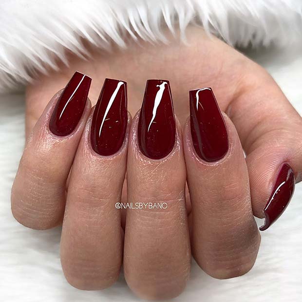 Dark Red Short Coffin Nails