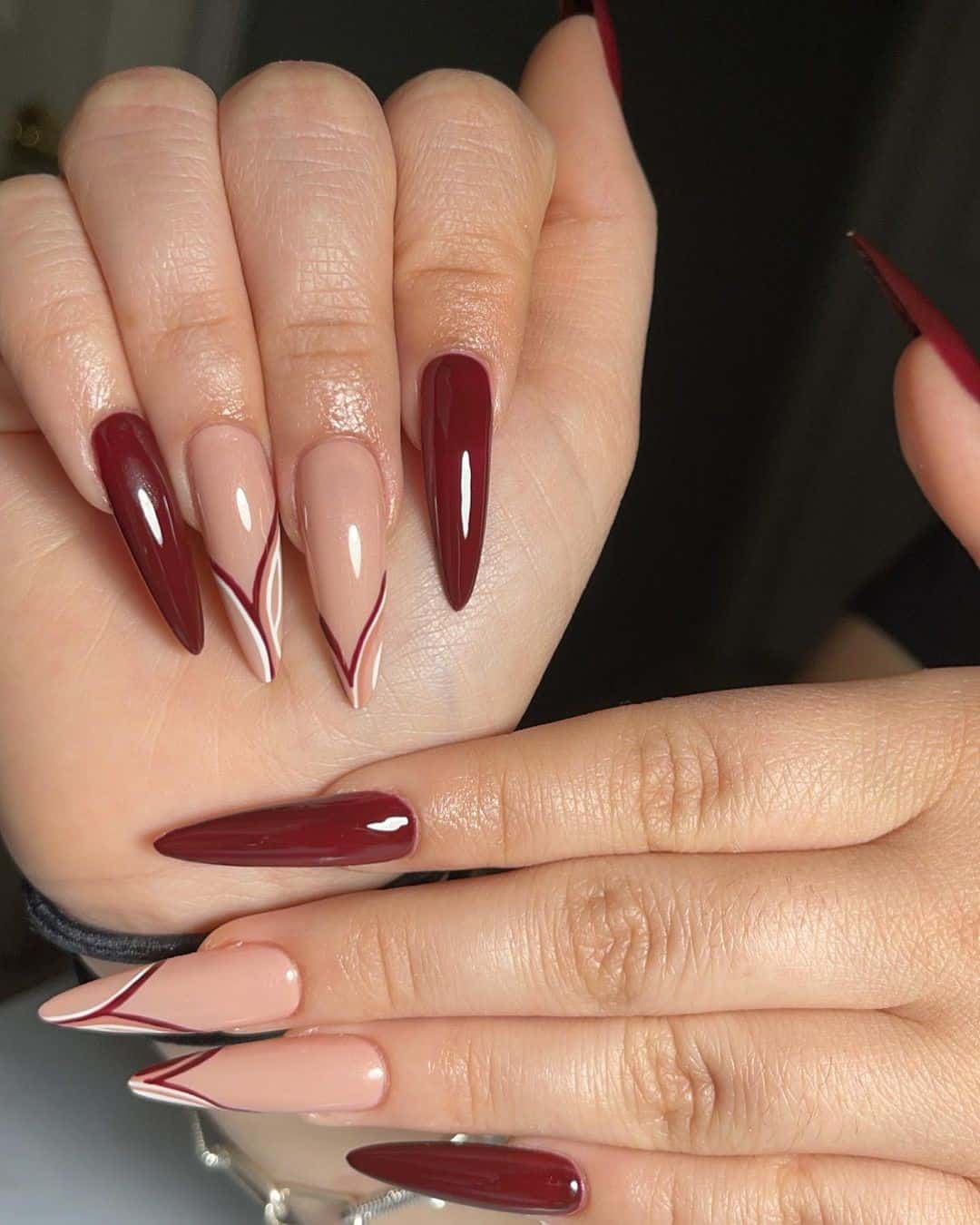 Acrylic Nails Burgundy Manicure