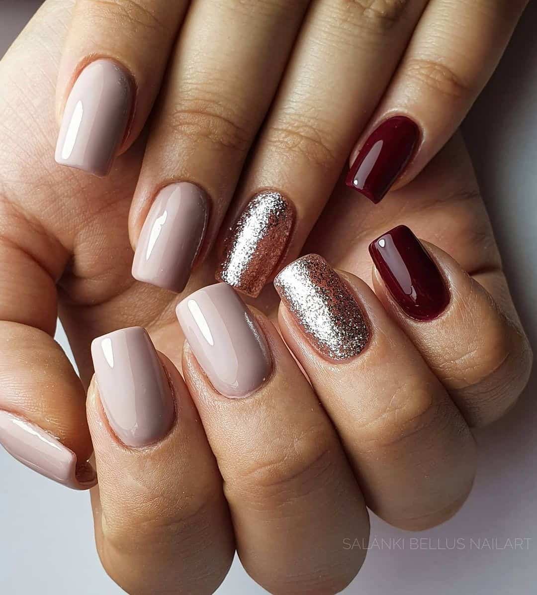 Burgundy Nail Designs With Glitter