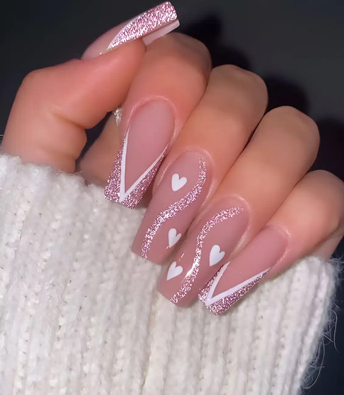 Glittered Pink And White Nails 3