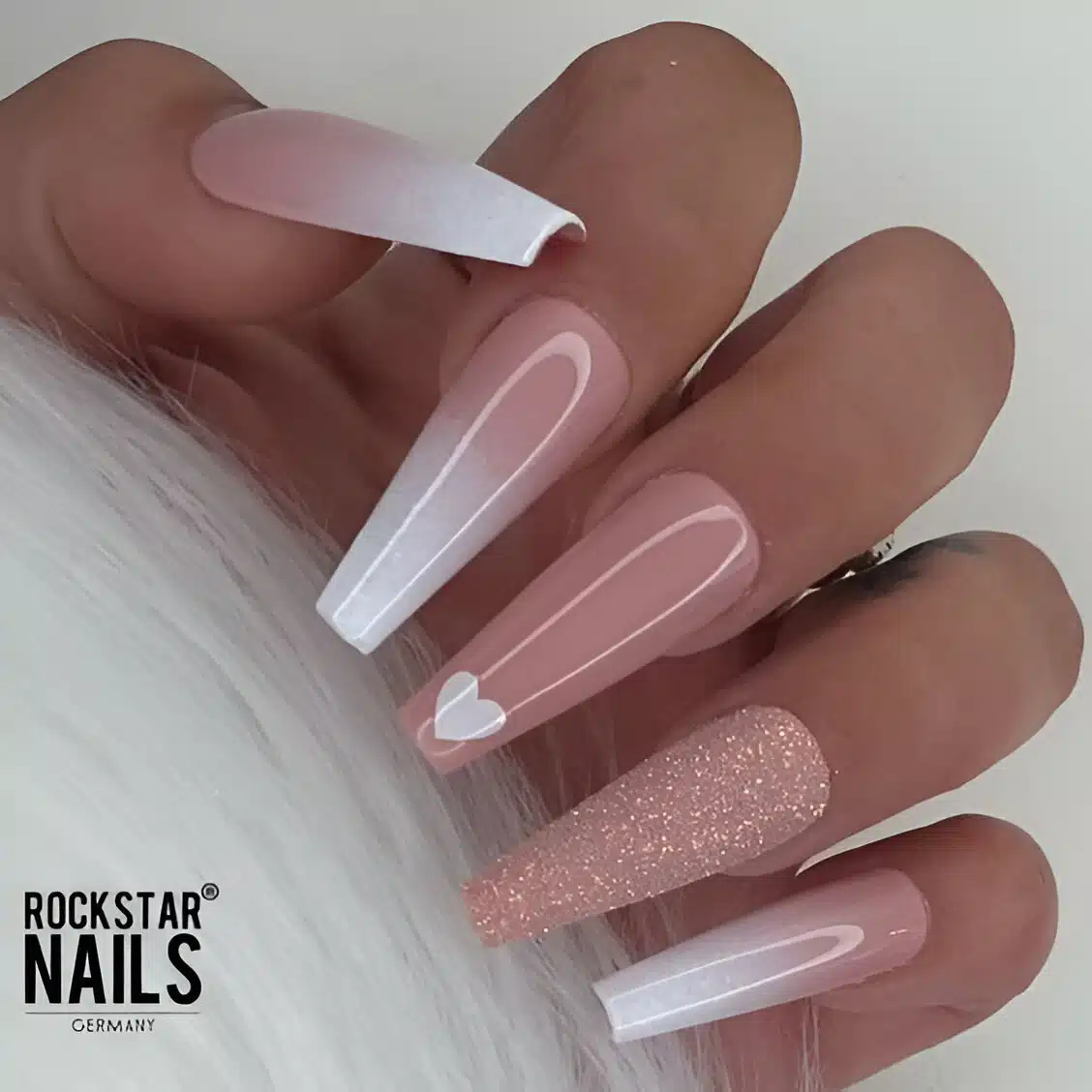 Glittered Pink And White Nails 5
