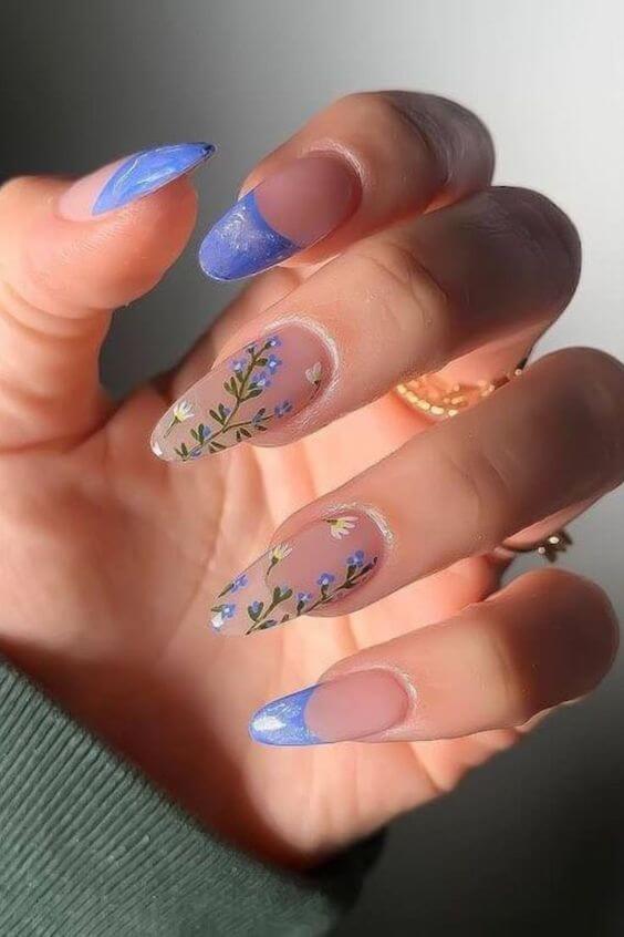 Blue Floral Nails