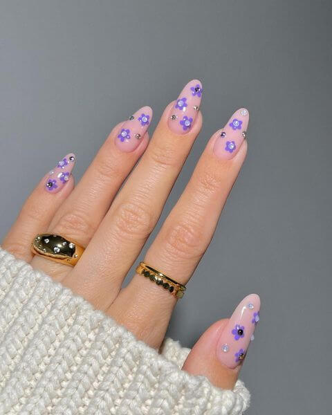 Purple Floral Nails