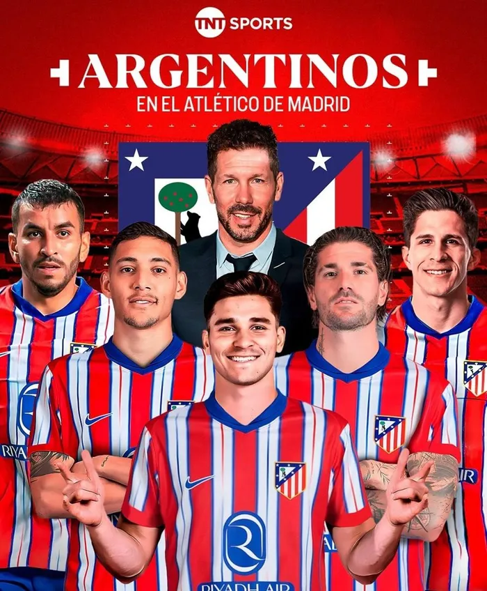 Những người Argentina ở Atletico, với Diego Simeone là thuyền trưởng, cùng Angel Correa, Nahuel Molina, Julian Alvarez, De Paul và Giuliano Simeone (con trai HLV Diego Simeone)