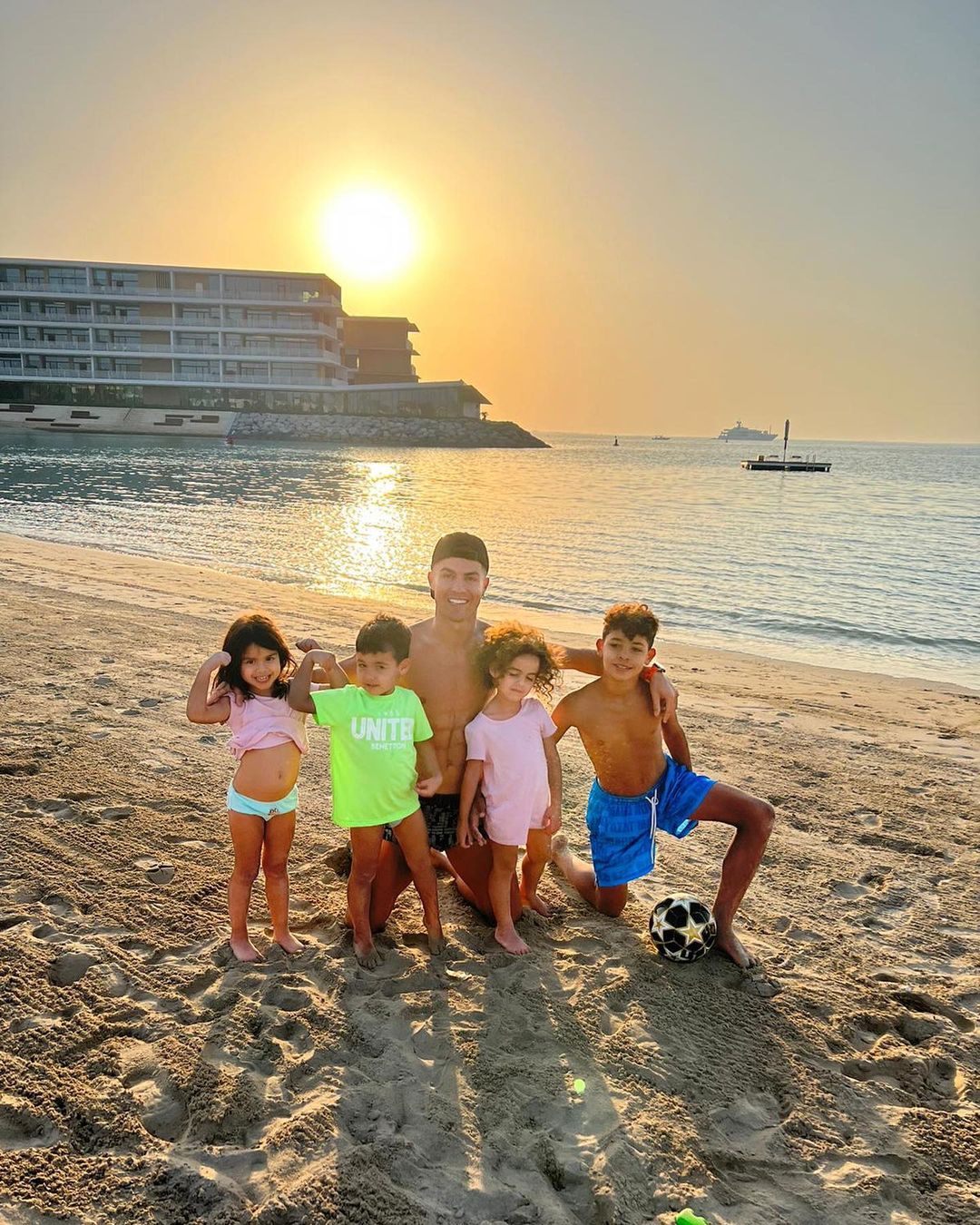 Cristiano Ronaldo was photographed on a mid-season trip to Dubai with four of his children