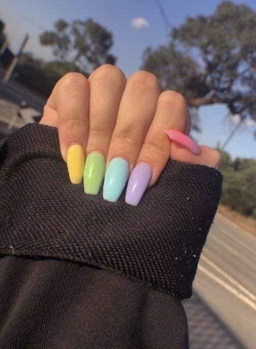 21 Unhas Multicolores Amarelo ovo Verde Azul Céu Roxo claro