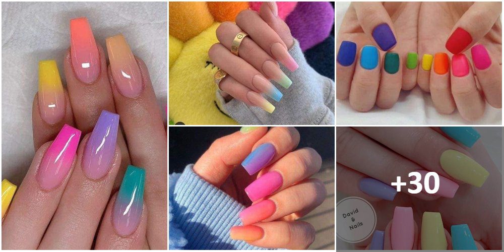 Colagem de unhas multicoloridas